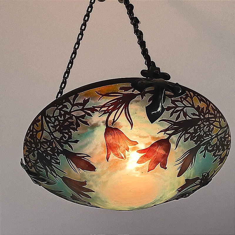 Daum Nancy et Louis Majorelle Rare vasque Suspension Lustre plafonnier Art nouveau  -photo-4