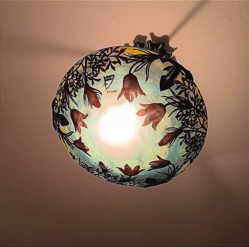 Daum Nancy et Louis Majorelle Rare vasque Suspension Lustre plafonnier Art nouveau  -photo-5