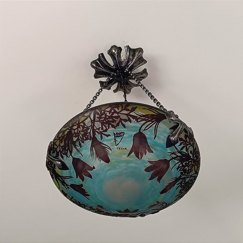 Daum Nancy et Louis Majorelle Rare vasque Suspension Lustre plafonnier Art nouveau  