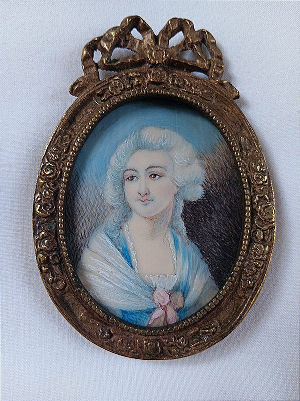 Miniature Gouache Painting In The Louis XVI Style Bronze Frame Portrait Of A Young Woman