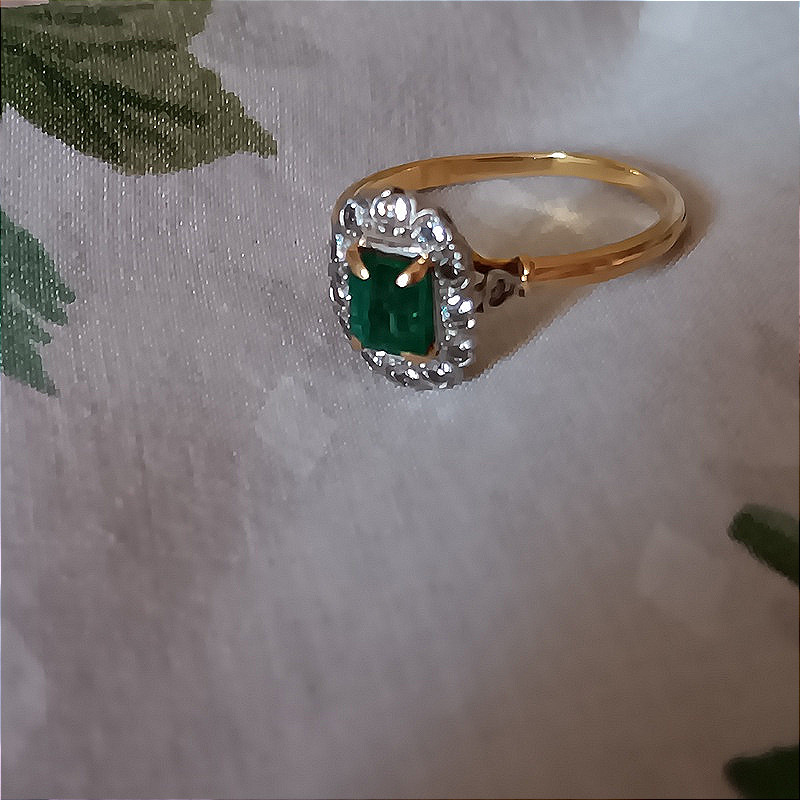 Emerald And Diamond Ring 18 Carat Gold And Platinium-photo-4