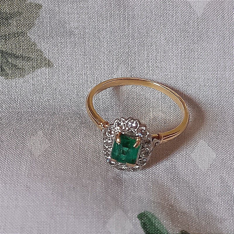 Emerald And Diamond Ring 18 Carat Gold And Platinium-photo-5