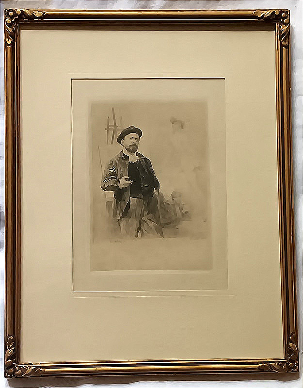Cadre sous verre gravure peintre dans son atelier Alphonse Lalauze