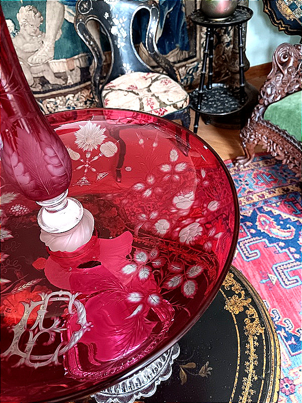 Baccarat Coupe vase centre de table Présentoir serviteur Art nouveau Cristal Doublé Rouge -photo-4