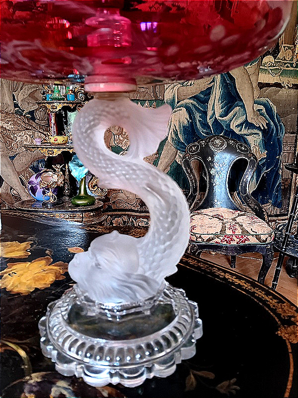 Baccarat Coupe vase centre de table Présentoir serviteur Art nouveau Cristal Doublé Rouge -photo-4
