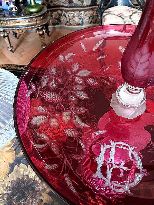 Baccarat Coupe vase centre de table Présentoir serviteur Art nouveau Cristal Doublé Rouge -photo-7