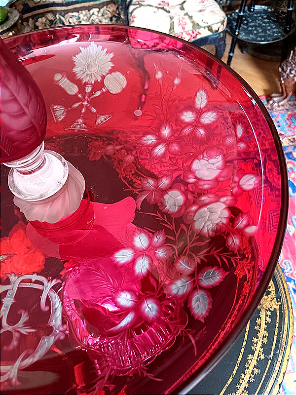 Baccarat Coupe vase centre de table Présentoir serviteur Art nouveau Cristal Doublé Rouge -photo-8