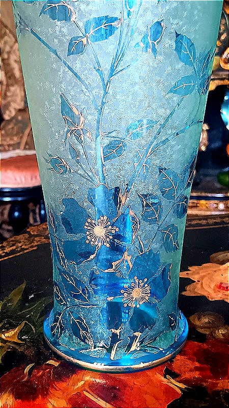Baccarat et Emile Bourgeois Paris Vase cristal Ouraline Art nouveau décor de roses d'églantier-photo-3
