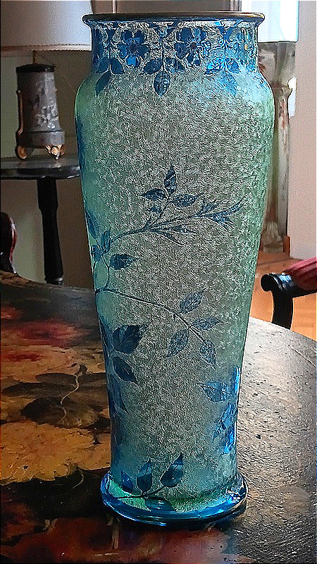 Baccarat et Emile Bourgeois Paris Vase cristal Ouraline Art nouveau décor de roses d'églantier-photo-5