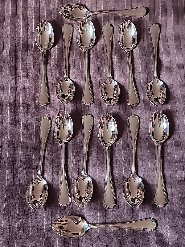 Belle suite de 14 cuillères à café ou thé top qualité en métal argenté jamais servi-photo-2