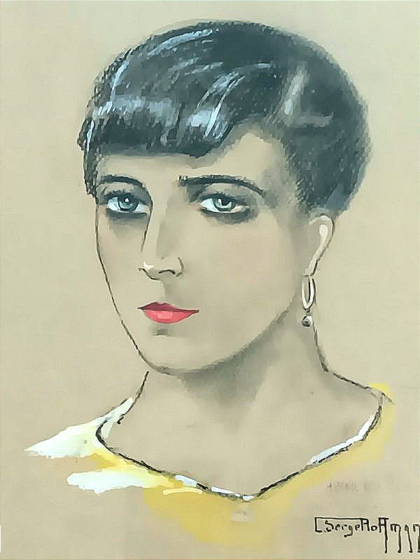 Portrait de jeune femme dessin Art déco au fusain et à la gouache -photo-4