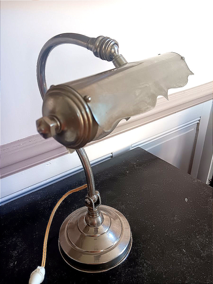 Lampe de Bureau Art déco col de cygne en laiton nickelé-photo-4