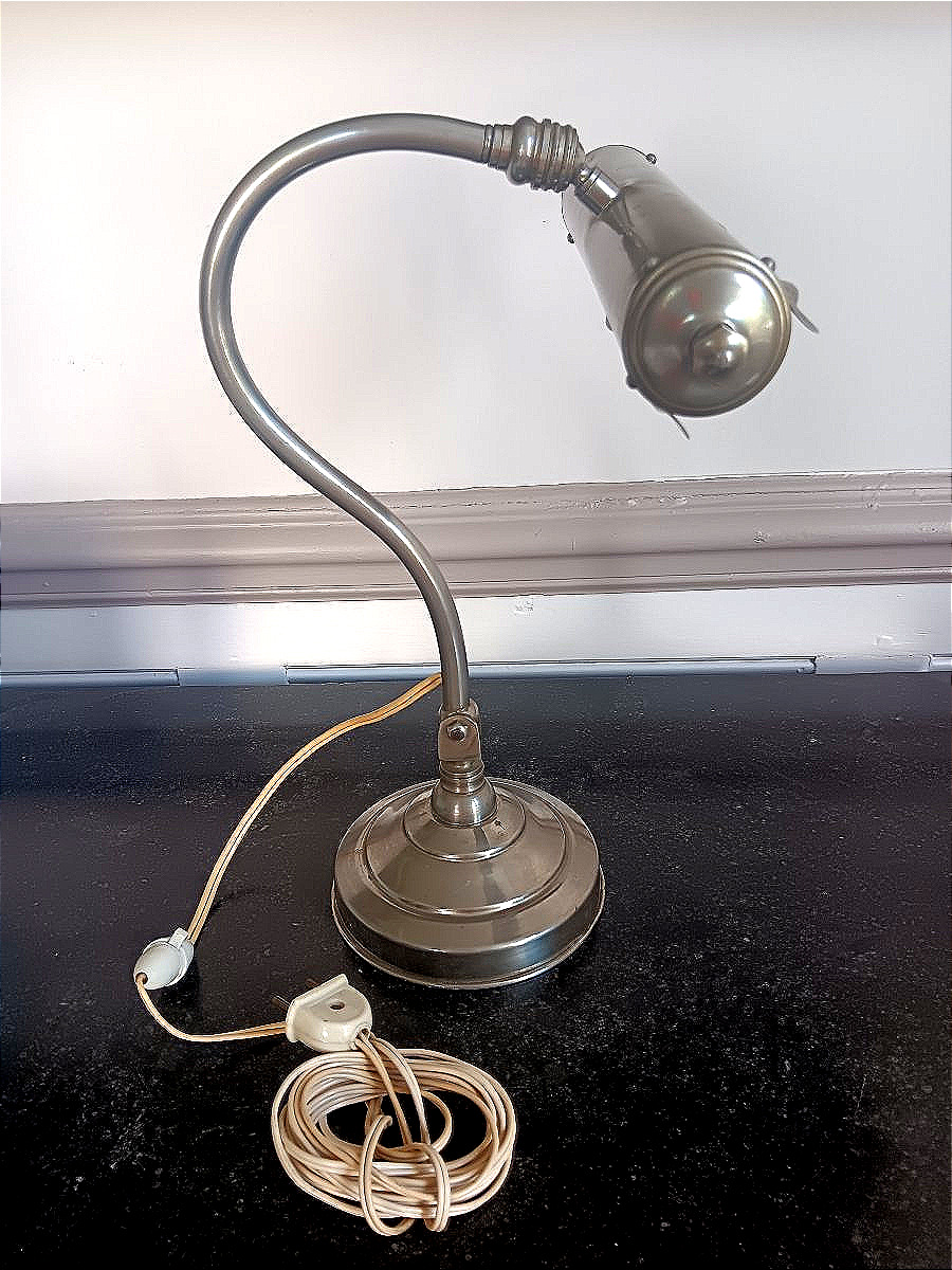 Lampe de Bureau Art déco col de cygne en laiton nickelé-photo-3