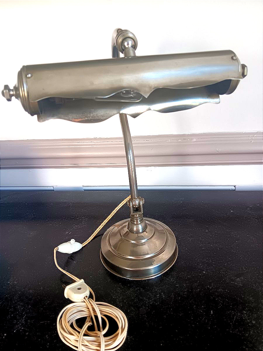 Lampe de Bureau Art déco col de cygne en laiton nickelé