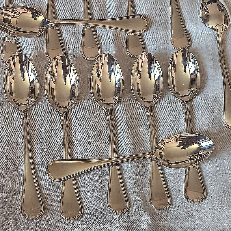 Belle suite de 14 cuillères à café thé en métal argenté jamais servi-photo-3