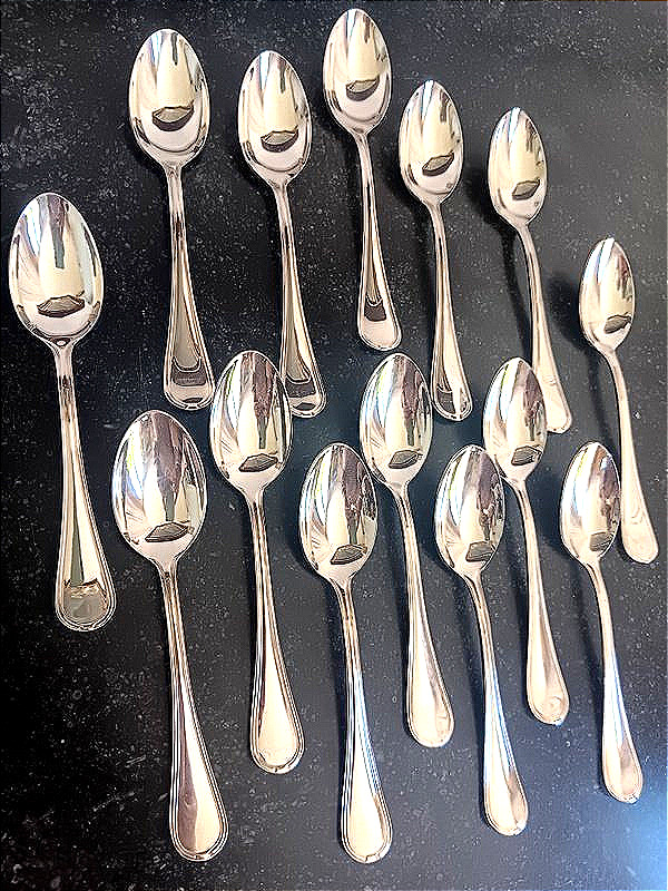 Belle suite de 14 cuillères à café thé en métal argenté jamais servi-photo-3