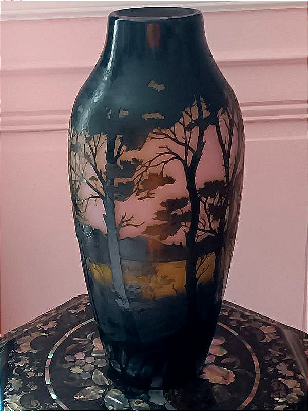 Vase d’Argental St Louis Art nouveau par Paul Nicolas à décor de lac de montagne avec barques-photo-2