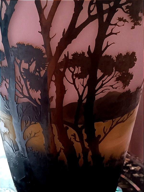 Vase d’Argental St Louis Art nouveau par Paul Nicolas à décor de lac de montagne avec barques-photo-3