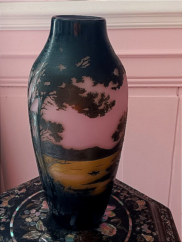 Vase d’Argental St Louis Art nouveau par Paul Nicolas à décor de lac de montagne avec barques-photo-4