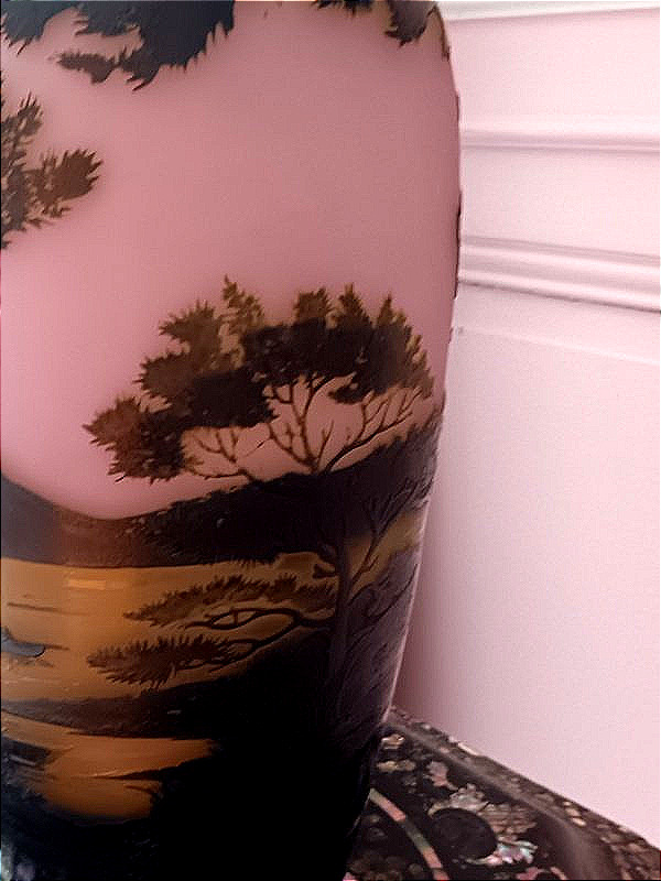Vase d’Argental St Louis Art nouveau par Paul Nicolas à décor de lac de montagne avec barques-photo-2
