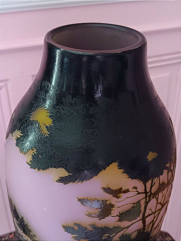 Vase d’Argental St Louis Art nouveau par Paul Nicolas à décor de lac de montagne avec barques-photo-5