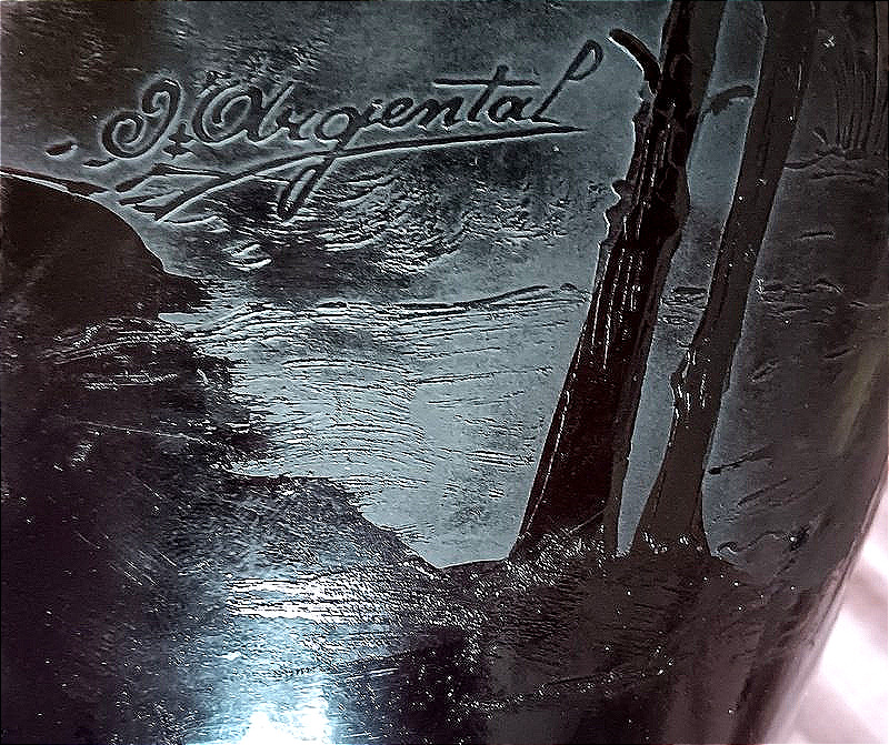 Vase d’Argental St Louis Art nouveau par Paul Nicolas à décor de lac de montagne avec barques-photo-6