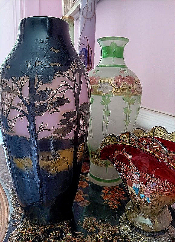Vase d’Argental St Louis Art nouveau par Paul Nicolas à décor de lac de montagne avec barques-photo-7