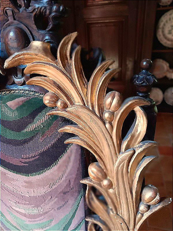 Rare grande paire de palmes d'ornement éléments décoratifs en bois sculpté et doré -photo-3