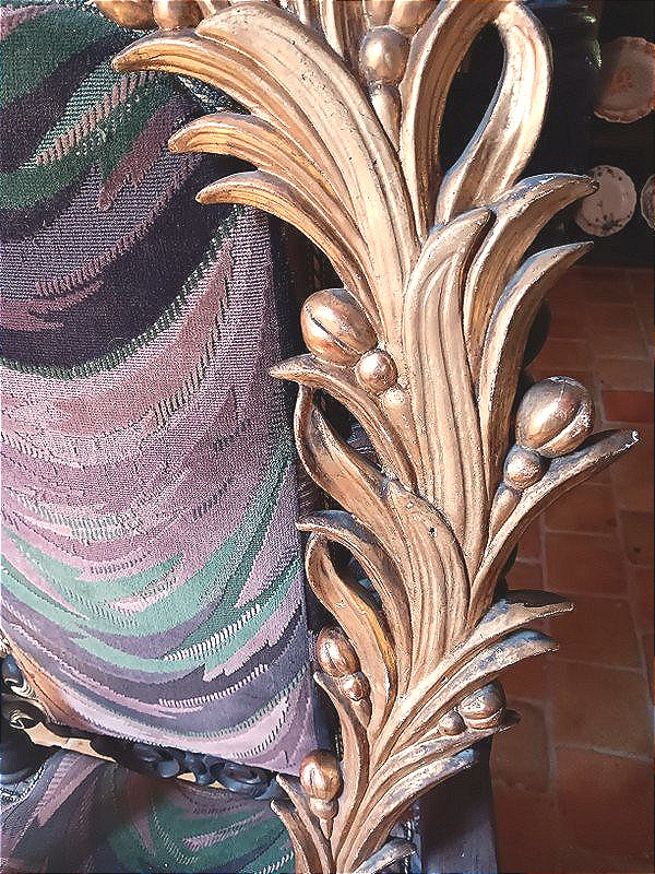 Rare grande paire de palmes d'ornement éléments décoratifs en bois sculpté et doré -photo-4