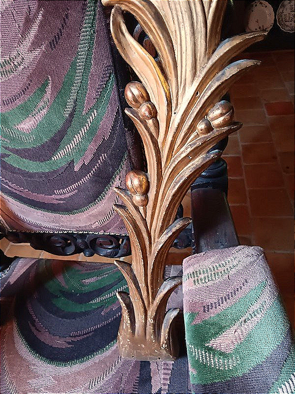 Rare grande paire de palmes d'ornement éléments décoratifs en bois sculpté et doré -photo-1
