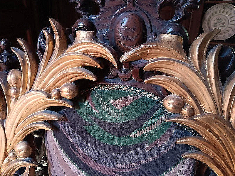 Rare grande paire de palmes d'ornement éléments décoratifs en bois sculpté et doré -photo-2