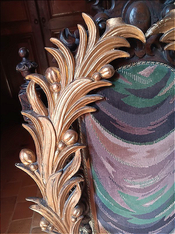 Rare grande paire de palmes d'ornement éléments décoratifs en bois sculpté et doré -photo-3