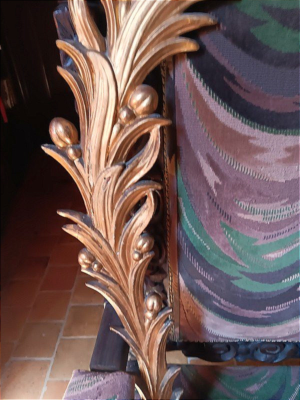 Rare grande paire de palmes d'ornement éléments décoratifs en bois sculpté et doré -photo-4