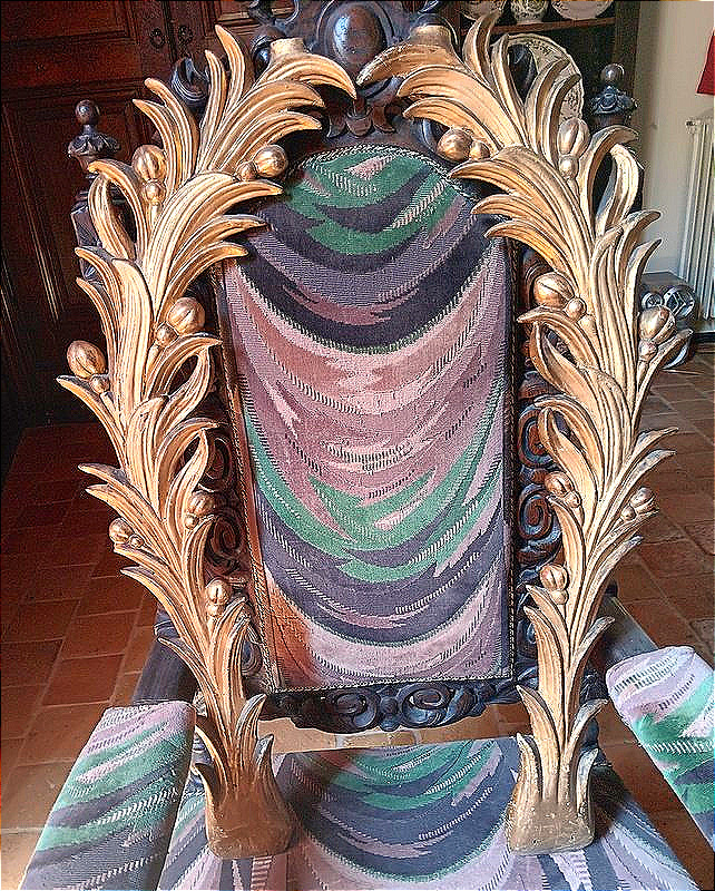 Rare grande paire de palmes d'ornement éléments décoratifs en bois sculpté et doré 