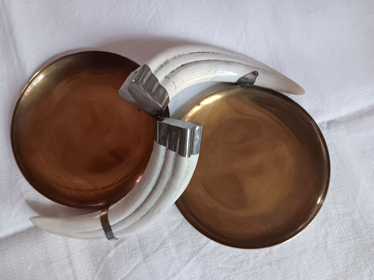  Vide poche avec 2 Défenses dents De Phacochère coupe Double 29, 7 cm Art déco-photo-3