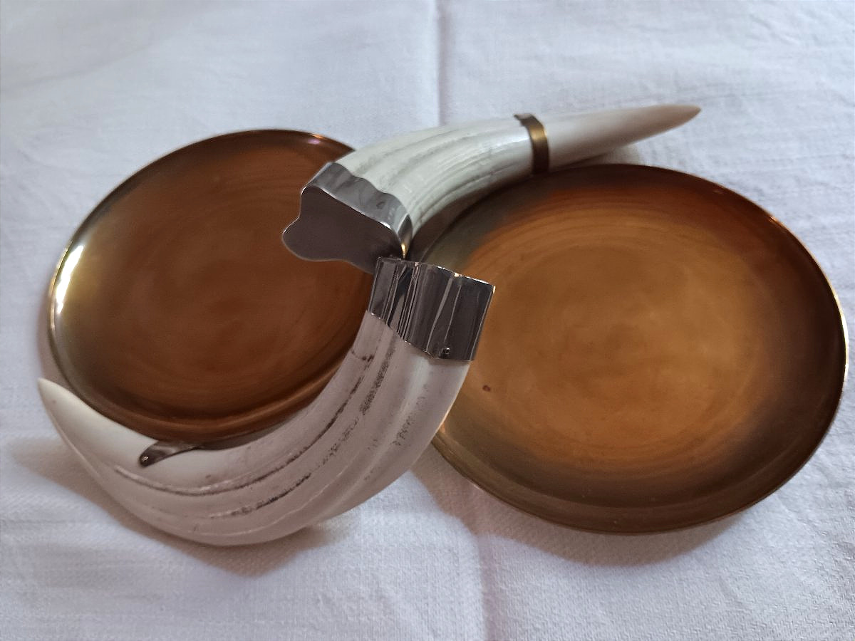  Vide poche avec 2 Défenses dents De Phacochère coupe Double 29, 7 cm Art déco-photo-2