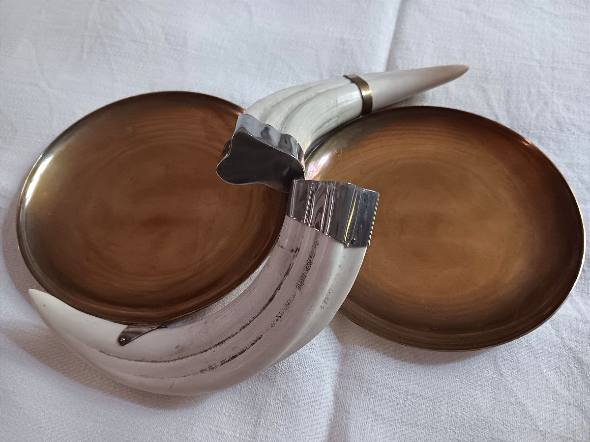  Vide poche avec 2 Défenses dents De Phacochère coupe Double 29, 7 cm Art déco-photo-3