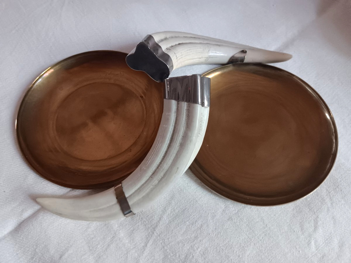  Vide poche avec 2 Défenses dents De Phacochère coupe Double 29, 7 cm Art déco