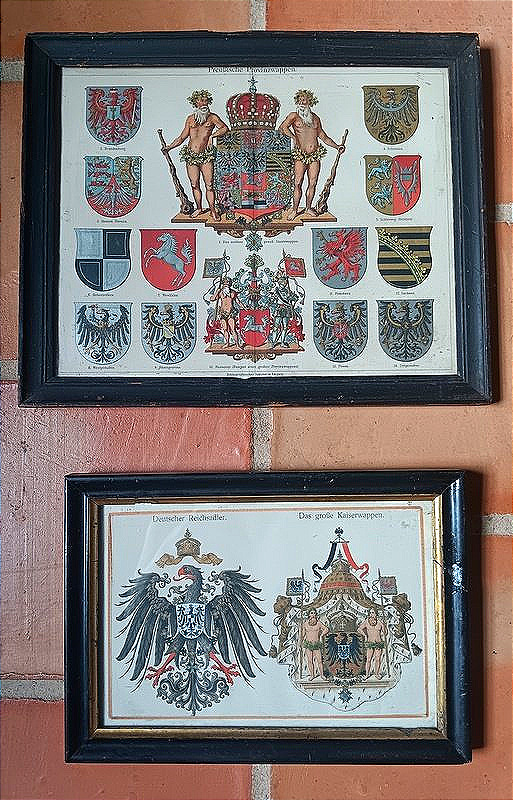 Two Framed Pieces Featuring The Coats Of Arms Of The German Empire And Prussia, Circa 1870