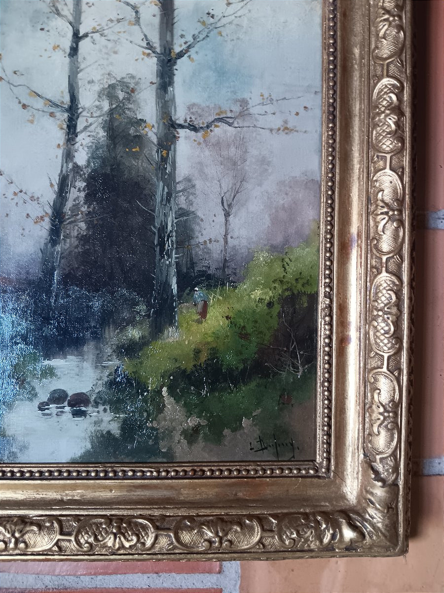 Eugène GALIEN-LALOUE (Galien Laloue 1854-1941) Huile sur toile campagne près rivière Barbizon-photo-2