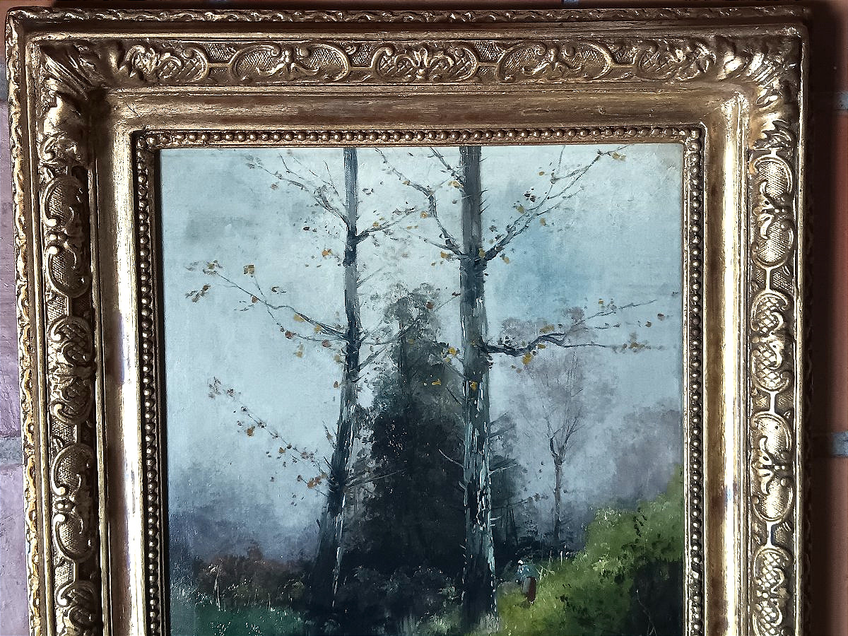 Eugène GALIEN-LALOUE (Galien Laloue 1854-1941) Huile sur toile campagne près rivière Barbizon-photo-4