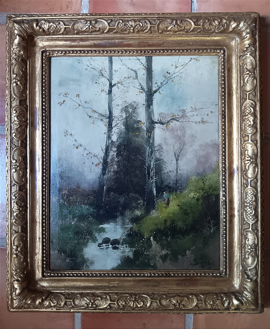 Eugène GALIEN-LALOUE (Galien Laloue 1854-1941) Huile sur toile campagne près rivière Barbizon
