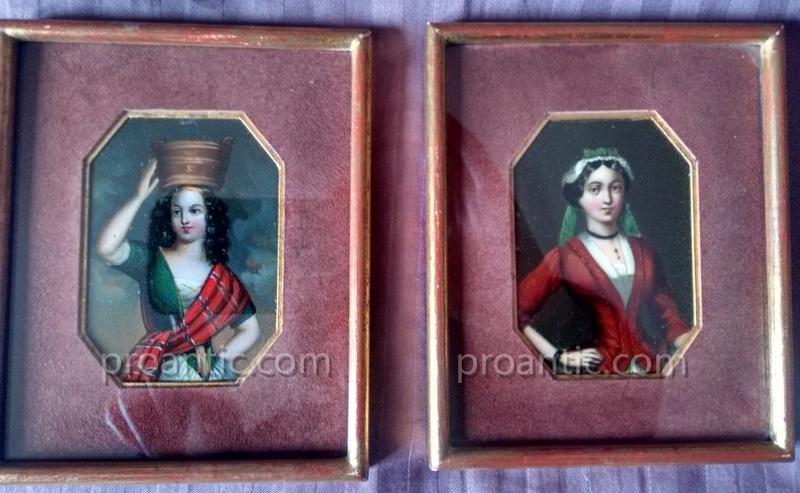 Portrait De Jeunes Femmes Miniature Italie XIXème Siècle