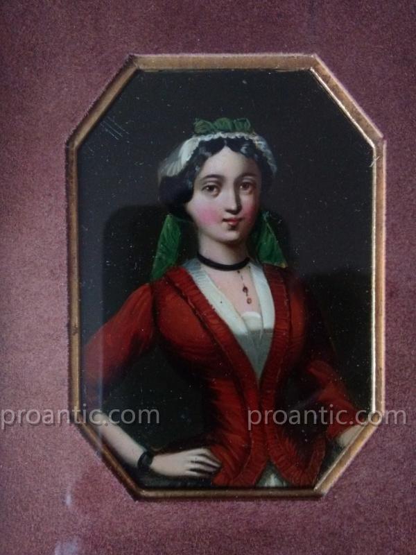 Portrait De Jeunes Femmes Miniature Italie XIXème Siècle-photo-2