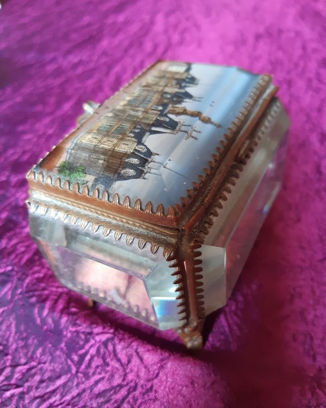 Boite coffret à Bijoux En Fixé Sous Verre Hôtel De Ville De Paris XIXème Siècle -photo-3