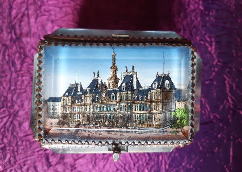 Boite coffret à Bijoux En Fixé Sous Verre Hôtel De Ville De Paris XIXème Siècle 