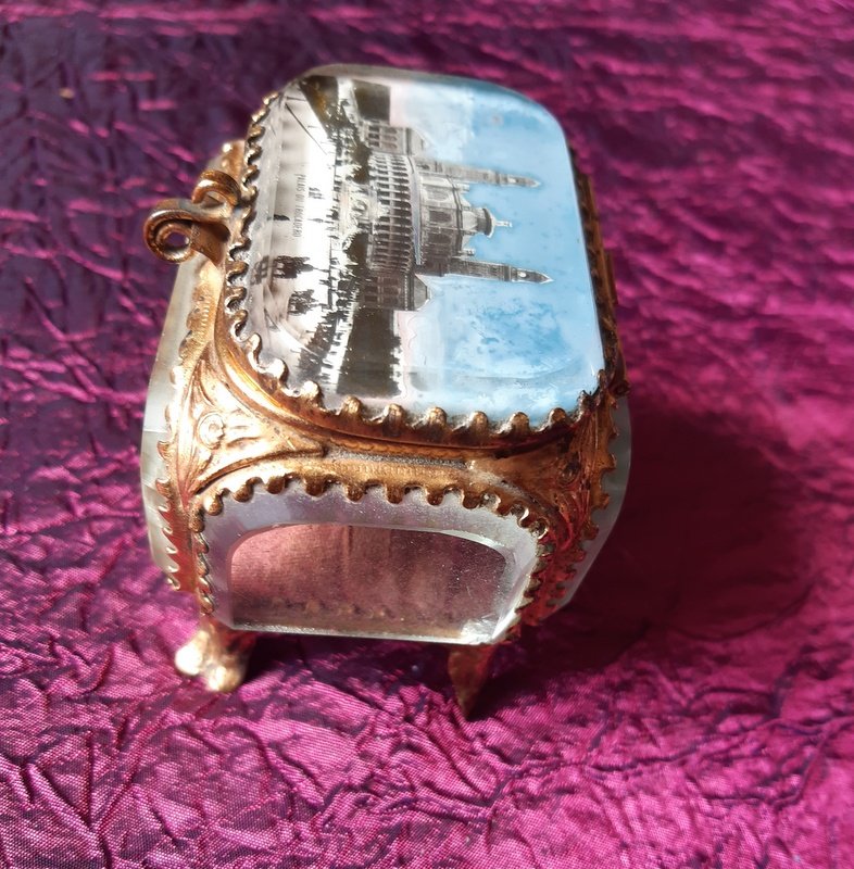 Box Jewelery Box Fixed Under Glass Le Palais Du Trocadéro Souvenir From Paris 1878 XIX-photo-2