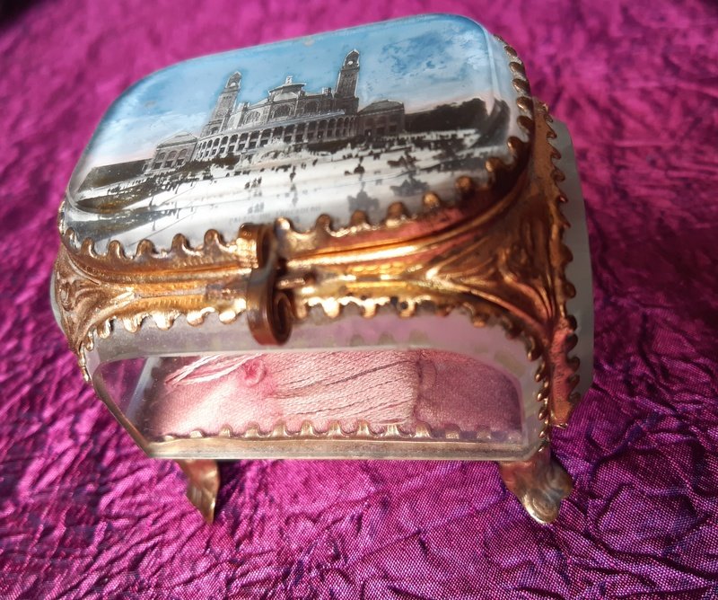 Box Jewelery Box Fixed Under Glass Le Palais Du Trocadéro Souvenir From Paris 1878 XIX-photo-3