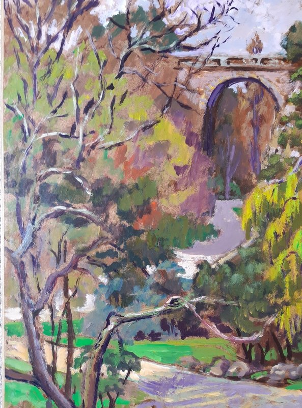 Marco Behar ( 1898-1959) Tableau Huile Sur Isorel peinture Paris Le Parc Des Buttes Chaumont-photo-1