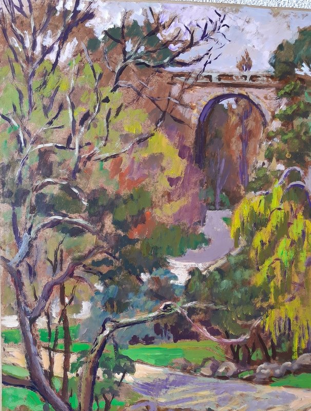 Marco Behar ( 1898-1959) Tableau Huile Sur Isorel peinture Paris Le Parc Des Buttes Chaumont-photo-3